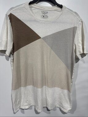 Vince Short-Sleeve Geometric Tee in Beige, Brown and Gray